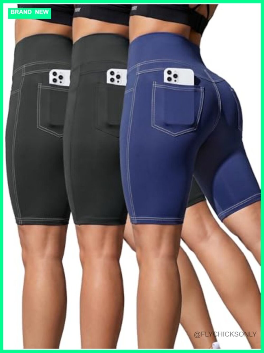 High Waisted Athletic Biker Shorts with Pockets Tummy Control